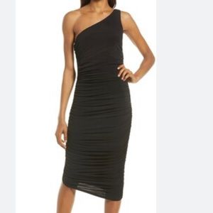 Black one shoulder ruched dress XL lulus